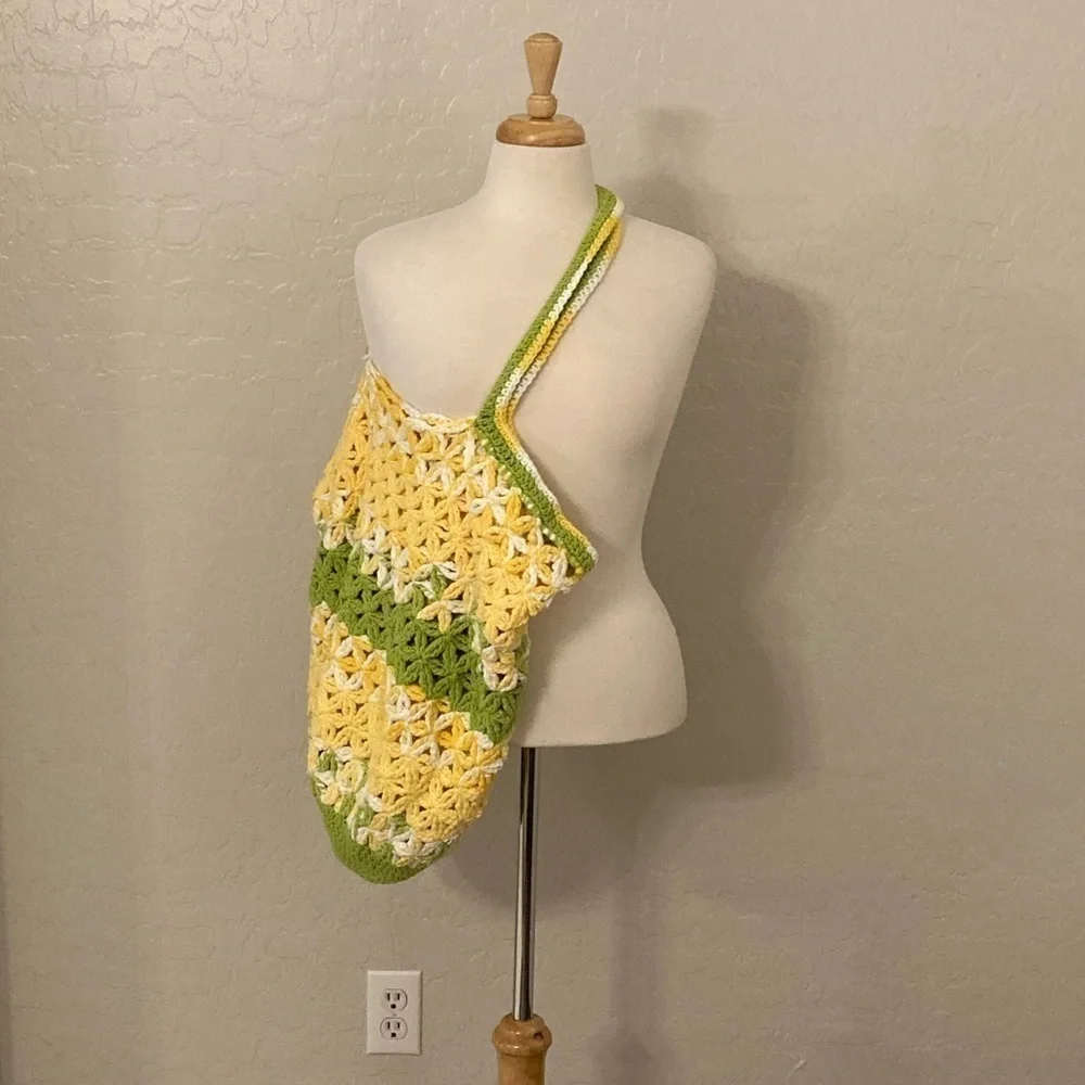 Vintage Handmade Quilt Granny Crotchet Large Crossbody Shopping Bag - Picture 6 of 13